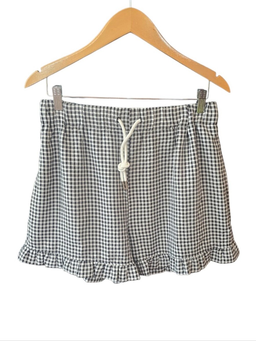 Sewn & Seen Black White Gingham Checked Ruffle Hem Shorts M